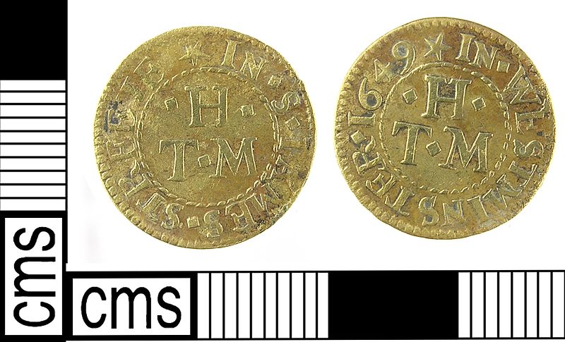 File:A post medieval copper alloy token farthing from James Street, Westminster dated AD1649-1674. (FindID 412413).jpg