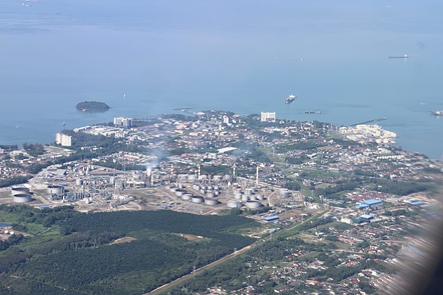 Downtown Port Dickson, as seen from a passenger jet.