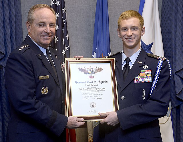 Air Force Chief of Staff Gen. Mark A. Welsh III presents Civil Air Patrol Cadet Matthew C. Jackson (NJ) the Gen. Spaatz Award