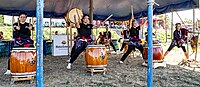 Bilder vom Zelt Musik Festival 2023 in Freiburg im Breisgau:Akaishi Daiko Freiburg e. V. ein Taiko () Gruppe bei ihrem Auftritt am 15.07.2023