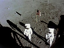 Apollo 11 astronauts during the EVA, just after the phone call from President Nixon (48334860037).jpg