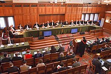 International Court of Justice hearing in the case of "Application of the Interim Accord of 13 September 1995 (the former Yugoslav Republic of Macedonia v. Greece)" Application of the Interim Accord of 13 September 1995 (the former Yugoslav Republic of Macedonia v. Greece).jpg