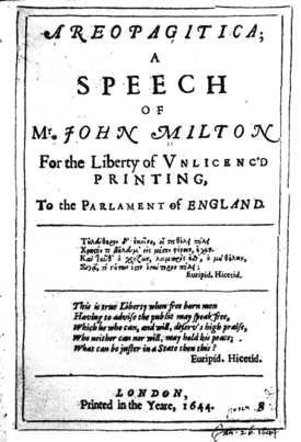 23 novembre 1644: Parution de l'Areopagitica de John Milton 275px-Areopagitica_1644bw_gobeirne