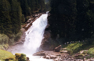 A small part of the Krimml Falls, Austria. Scale is given by the people on the right.