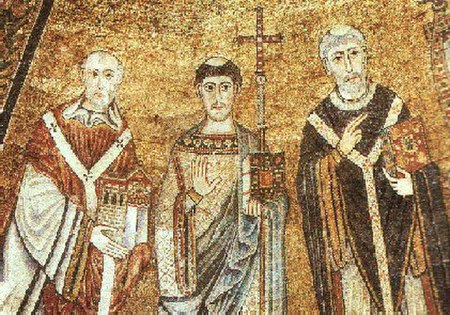 Pope Innocent II (left) from a mosaic in Rome