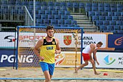 Deutsch: Beachhandball Europameisterschaften 2019 (Beach handball Euro); Tag 3: 4. Juli 2019 – Männer, Hauptrunde Gruppe II, Polen-Ukraine 2:0 (24:13, 23:22) English: Beach handball Euro; Day 3: 4 July 2019 – Men Main Round Group II – Poland-Ukraine 2:0 (24:13, 23:22)