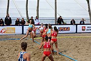 Deutsch: Beachhandball Europameisterschaften 2019 (Beach handball Euro); Tag 2: 3. Juli 2019 – Frauen, Vorrunde Gruppe A, Türkei-Norwegen 0:2 (17:22, 12:20) English: Beach handball Euro; Day 2: 3 July 2019 – Women Preliminary Round Group A – Turkey-Norway 0:2 (17:22, 12:20)