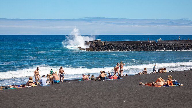 Black sand on Puerto de la Cruz beach, Tenerife, Spain