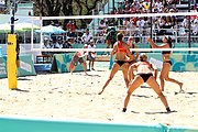 Deutsch: Beachvolleyball bei den Olympischen Jugendspielen 2018; Tag 9, 15. Oktober 2018; Mädchen, Viertelfinale: USA-Spanien 2–1 (21–19/17–21/15–9) English: Beach volleyball at the 2018 Summer Youth Olympics at 15 October 2018 – Girls Quarterfinals: USA-Spain 2–1 (21–19/17–21/15–9)