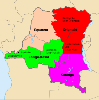 Belgian Congo provinces in 1920 BelgianCongoProvinces-1920.svg