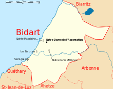 Carte des lieux de culte à Bidart.