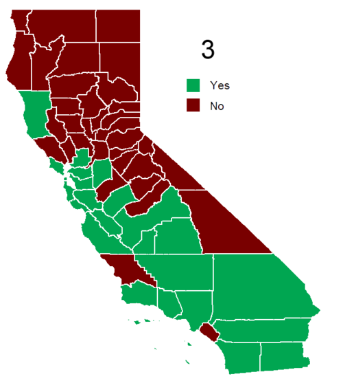 Election results by county. CA2008Prop3.png