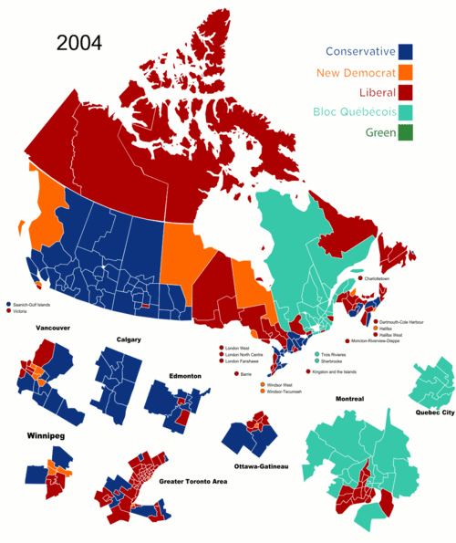 Political shift in Canada from 2004 to 2011