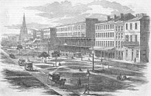 Downtown New Orleans, 1857 the largest city in the south at the time. CanalSt1857BallouKilburn.jpg