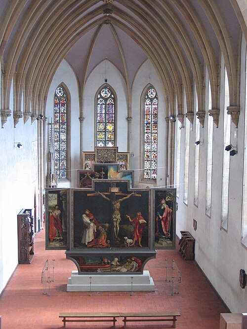 View (from the 18th century loft) of the chapel, constructed 1262–1269, and the Isenheim Altarpiece