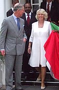 Prince Charles and Duchess Camilla on an official visit to Jamaica and attended a reception at the Half Moon Hotel (13 March 2008)