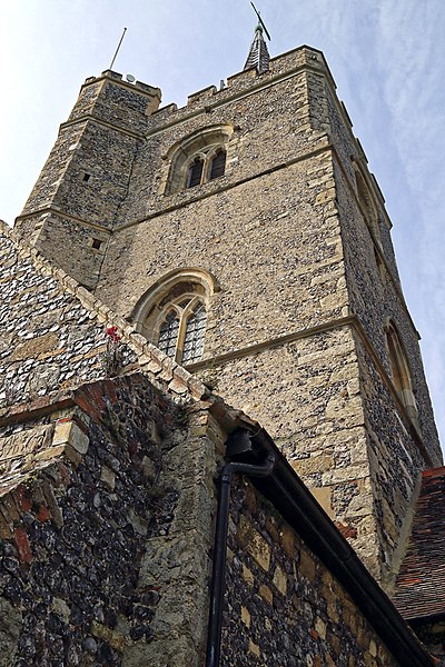 File:Church of St Nicholas, Ash-with-Westmarsh, Kent - tower and stair turret.jpg