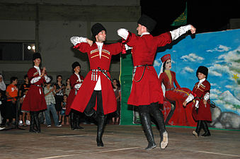 Adyghe traditional dance group from the Caucasus region performing in Kfar Kama, Israel.