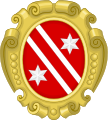 Armoiries de la famille Bonaparte de San Miniato : de gueules à deux bandes d'argent accompagnées de deux étoiles du même, une en chef, l'autre en pointe.
