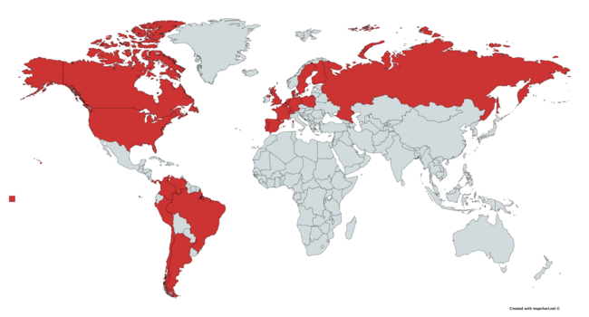 Países atendidos por vuelos hacia y desde Punta Cana (PUJ) incluyendo destinos estacionales y futuros.