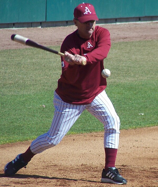 Dave Van Horn during warmups with the Arkansas Razorbacks.