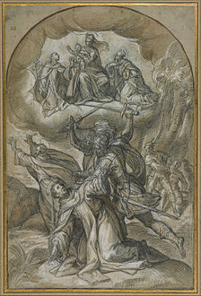 Θάνατος του Μάρτυρα Αγίου Πέτρου Μαύρη κιμωλία, πινέλο και καφέ επικάλυψη, τονισμένα σημεία με πινέλο και λευκό του μολύβδου σε αχνό μπλε χαρτί