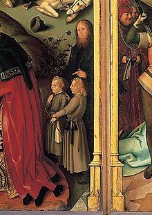 A detail of Hans Holbein the Elder's 1504 altar-piece triptych Basilica of St. Paul, showing portraits of the artist and his two sons Hans (left) and Ambrosius (right) Detail of Holbein the Elder's 1504 altar-piece triptych the Basilica of St. Paul.jpg