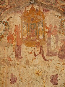 Detailed view of the fresco of Guru Nanak seated and Bhai Bala standing near a Hindu religious event involving idols from Gurdwara Baba Atal, Amritsar Detailed view of a fresco of Guru Nanak seated near a Hindu religious event involving idols from Gurdwara Baba Atal, Amritsar.jpg