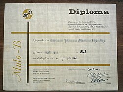 Mulo-B-diploma (1965) voorzijde