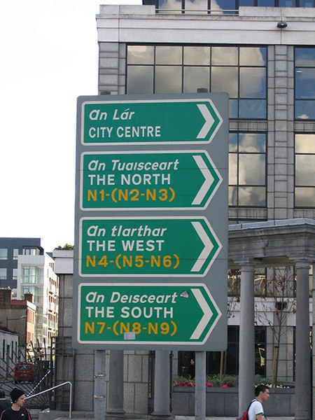 Sign in Dublin indicating the principal national primary roads fanning out from the capital city.