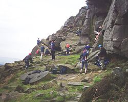 Explorer Scouts of the newly created section climbing at Stanage Edge Explorer Scouts climbing at Stanage Edge.jpg