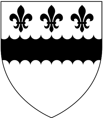 Arms of Eyles: Argent, a fess engrailed sable in chief three fleurs-de-lys of the last EylesArms.svg