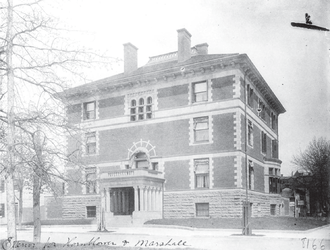Fraser Mansion, completed 1890 Fraser Mansion without retaining wall close up.png