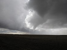 A tornado developing under a wall cloud within a mesocyclone near Falcon, Colorado Funnels Over Falcon.jpg