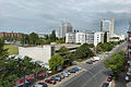Blick vom Nordende der Chausseestraße auf das Hertie-Parkhaus und den Gebäuden der Bayer HealthCare Pharmaceutical AG (vormals: Schering)