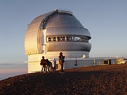 The North telescope of the Gemini Observatory, which directly imaged the HIP 78530 system. Gemini Observatory at sunset.jpg