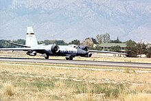 WB-57F Canberra 63-13503 Rivet Slice conversion taxiing at Kirtland. Now flying as NASA 926.