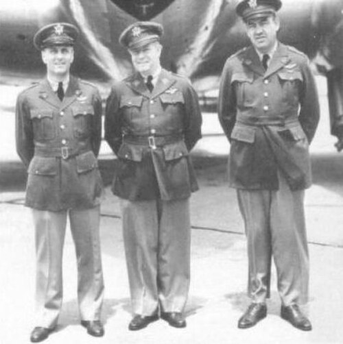 Majors Harold L. George, Vincent L. Meloy and Caleb V. Haynes as goodwill pilots to Bogotá, Colombia