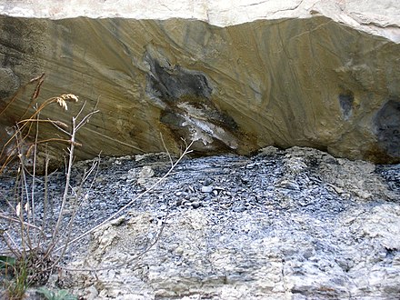 Groove casts on the base of a turbidite sandstone, Laga Basin, Italy Groove casts.JPG