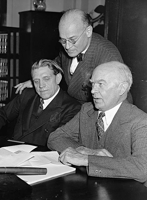 U.S. Guyer (left), Emanuel Celler (center), and Hatton W. Sumners (right) in 1937