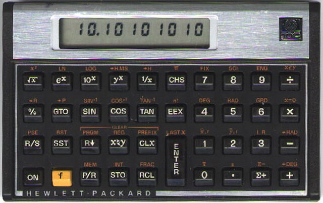 The Hewlett-Packard Voyager series of calculators all use RPN input. The "Enter" key is used here to push the value on the display onto the stack.