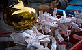 Fortunes tied to the stair railings at Hanazono-jinja on New years Day 2013