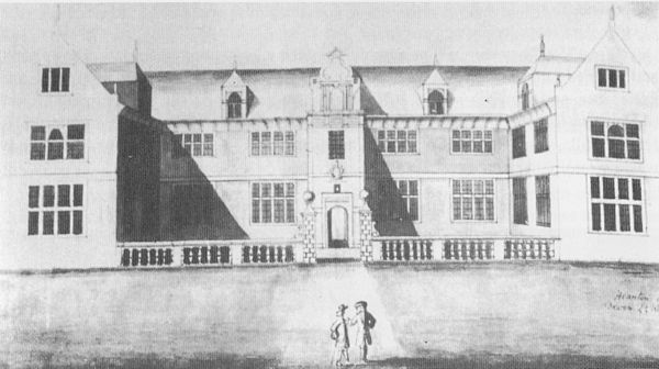 The facade in 1716, drawn by Edmund Prideaux (1693-1745) of Prideaux Place, Cornwall