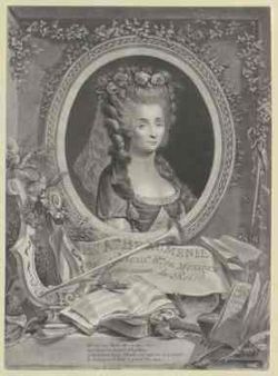 Mademoiselle Beaumesnil (Henriette-Adélaïde Villard), rytina Vidala podle obrazu Pujose, 1785