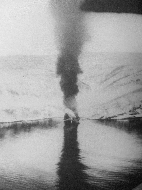 Z19 Hermann Künne burning on 13 April 1940