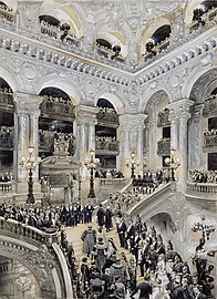 L'Inauguration du nouvel Opéra : arrivée du cortège du lord-maire, aquarelle, 66,5 × 50,7 cm, château de Versailles.