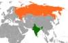 نقشهٔ موقعیت هند و روسیه.