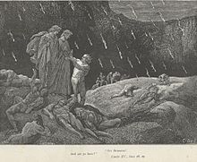 Dante e Virgilio incontrano Brunetto. Illustrazione di Gustave Doré