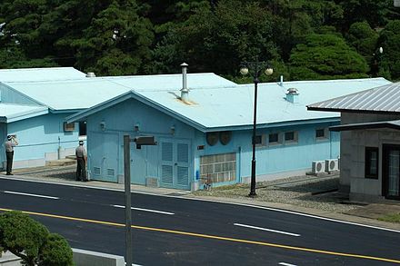 The light blue conference rooms at the Joint Security Area of Panmunjeom