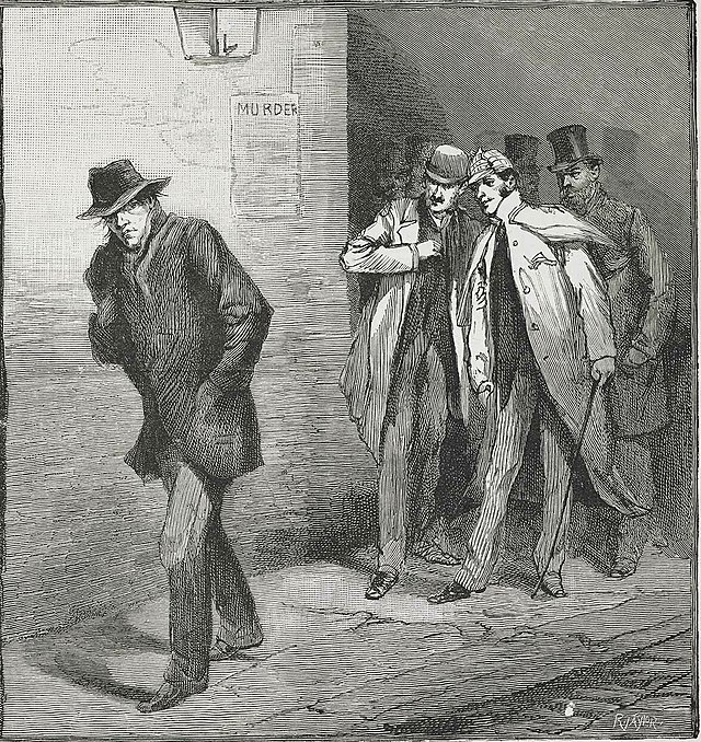 An 1888 Punch cartoon depicting Jack the Ripper as a phantom stalking Whitechapel